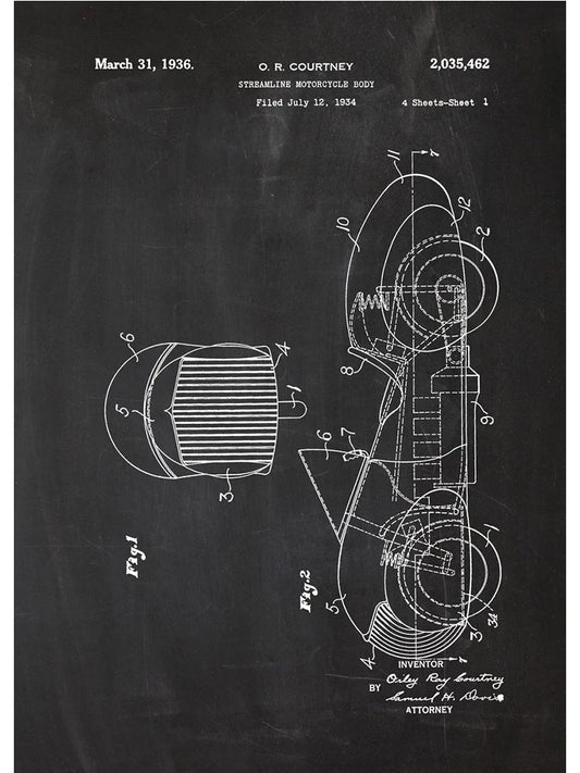 Retro Motorcycle Patent Drawing Canvas Posters – Helmet &amp; Cycle Line Art Wall Decor