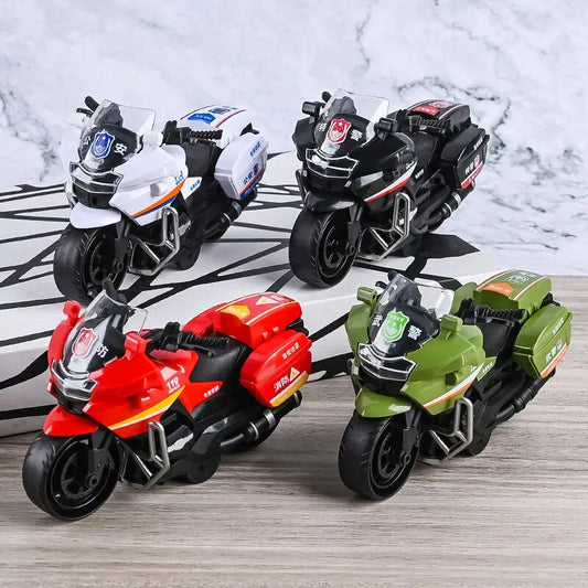 Inertia Police Motorcycle Toy Car – Push &amp; Go Fire Rescue Vehicle for Kids