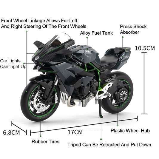 1:12 Kawasaki H2R &amp; BMW S1000RR Alloy Motorcycle Toys – Diecast Miniature Motorbike for Kids &amp; Collectors