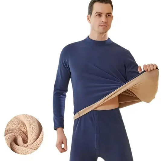 Men’s Winter Thermal Underwear Set – Mock Neck Top &amp; Bottoms, Warm First Layer (Sizes L–4XL)