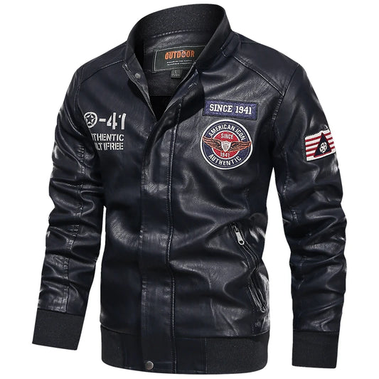 Men's Color-Blocked PU Leather Motorcycle Jacket – Spring/Autumn American Baseball Collar Pilot Style Coat