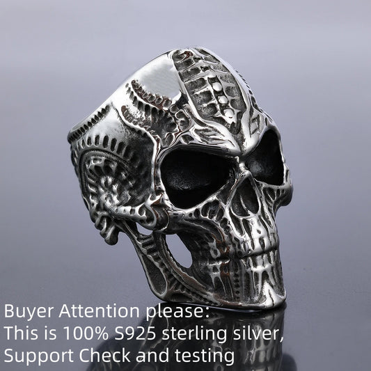 Gothic Alien Skull Ring for Men – S925 Sterling Silver Biker Statement Jewelry