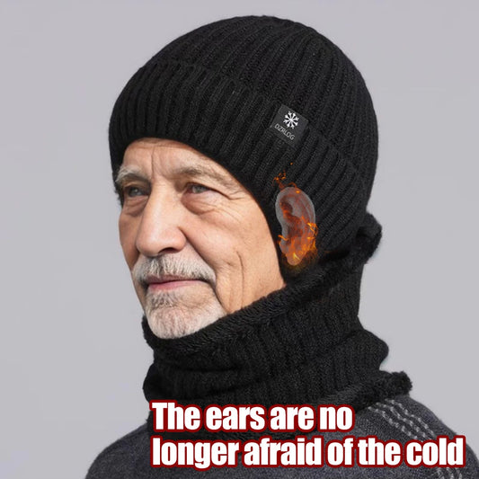 Outdoor Men’s Winter Knitted Hat – Warm Plush Peaked Cap with Earmuffs