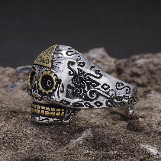S925 Sterling Silver All-Seeing Eye Skull Ring – Punk Retro Biker Jewelry for Men &amp; Women