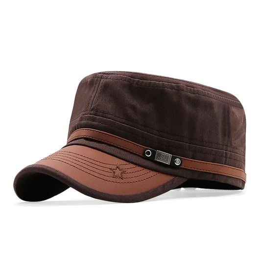 Unisex Army-Style Flat Top Baseball Cap – Breathable Cotton Adjustable Sun Hat