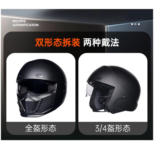 ORZ Retro Motorcycle Full-Face Helmet – Cruise Style with Bluetooth Headphone Slot for Men &amp; Women