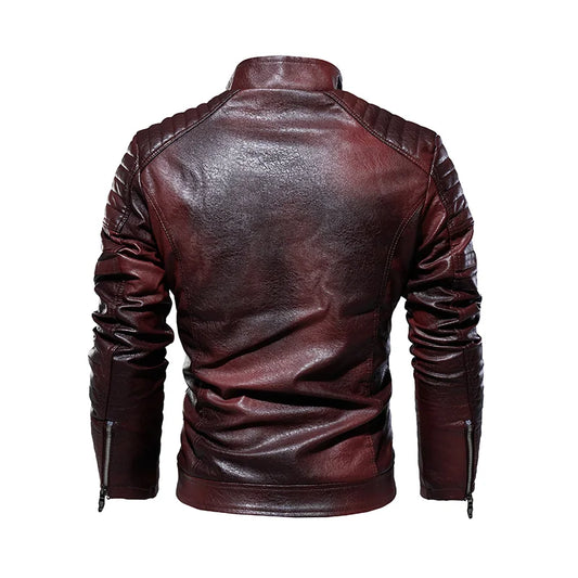 2023 Men’s Winter Faux Leather Motorcycle Jacket – Slim Fit with Removable Fur Collar &amp; Fleece Lining