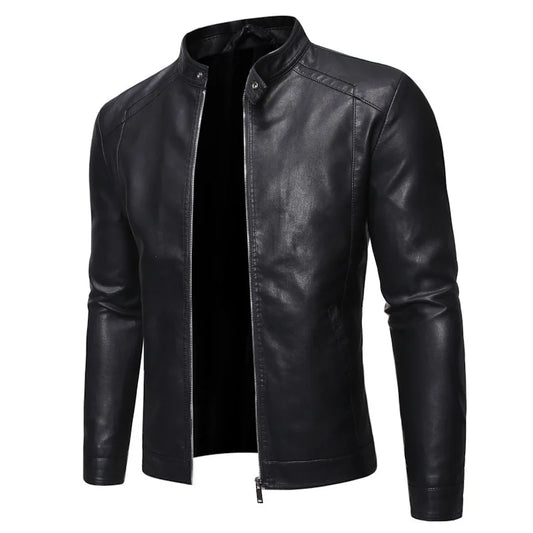 &nbsp;Men's Standing Collar PU Leather Jacket – Oversized Slim Fit Motorcycle &amp; Workwear Coat for Autumn/Winter