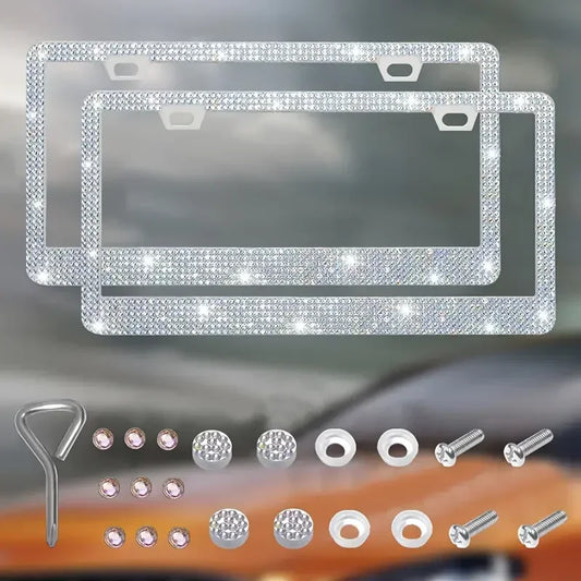 Rhinestone Car License Plate Frame – 31×16cm Crystal Bling Frame for Women