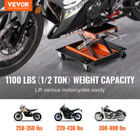 SucceBuy Motorcycle Lift – 1100 LBS Scissor Lift with Dolly &amp; Hand Crank