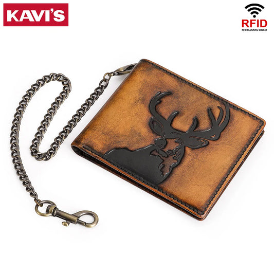 RFID Leather Chain Wallet – Men’s Genuine Leather Money Bag with ID Window &amp; Card Slots