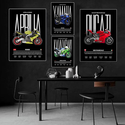 Modern Sports Motorcycle Canvas Posters – Stylish Superbike Wall Art for Garage &amp; Home Decor