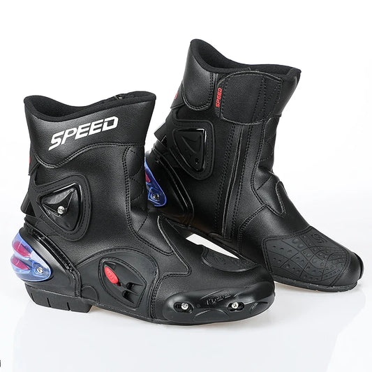 A004 Motorcycle Short Boots – Protective Microfiber Leather Riding Shoes for Men &amp; Women