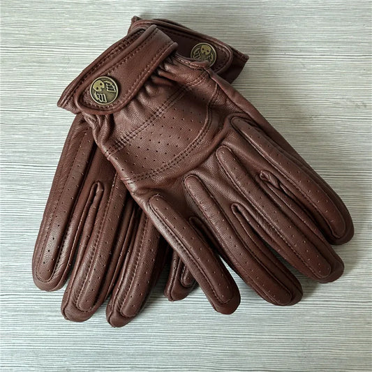 Nikukodo Retro Leather Motorcycle Gloves – Men’s Comfortable, Protective Riding Gloves with Touch Screen Function