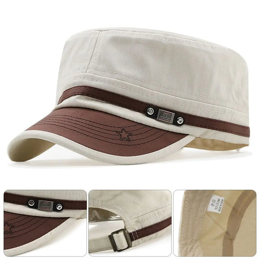 Unisex Army-Style Flat Top Baseball Cap – Breathable Cotton Adjustable Sun Hat