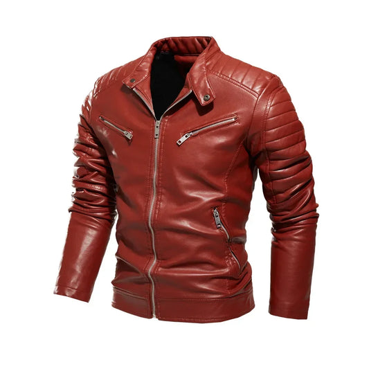 Men's Yellow PU Leather Biker Jacket – Slim Fit Patchwork Moto Coat with Fur Lining
