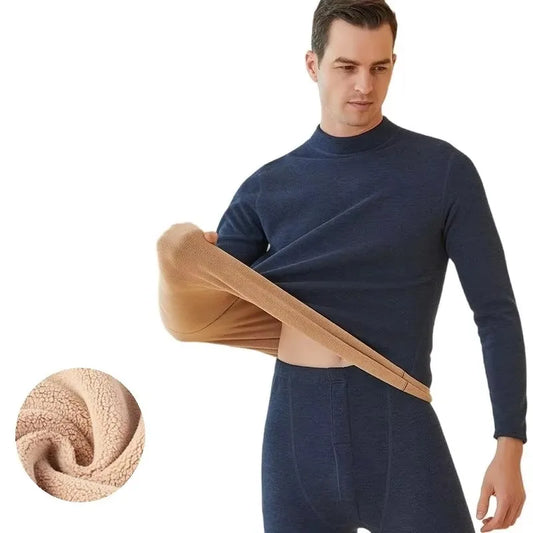Men’s Winter Thermal Underwear Set – Mock Neck Top &amp; Bottoms, Warm First Layer (Sizes L–4XL)