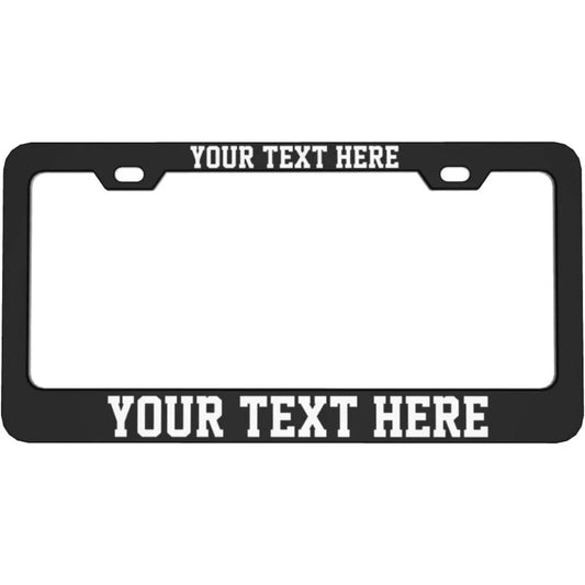 Custom Personalized Metal Car License Plate Frame – 12"x6" Black Frame with Custom Text