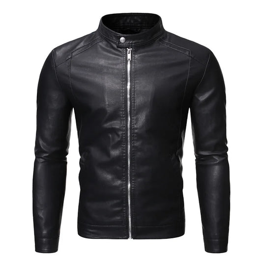 &nbsp;Men's Standing Collar PU Leather Jacket – Oversized Slim Fit Motorcycle &amp; Workwear Coat for Autumn/Winter