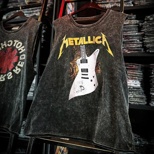 Vintage Washed American Rock Band Tank Top – Men’s Sleeveless Cotton Gym &amp; Streetwear Vest (Summer 2025)