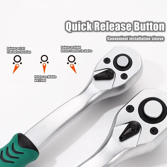 Quick Ratchet Wrench Set – 24/72 Tooth Two-Way Socket Repair Tool (1/4", 3/8", 1/2")