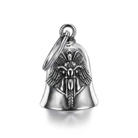 Angel Wings Motorcycle Bell Pendant Keychain – Punk Rock Amulet for Riders