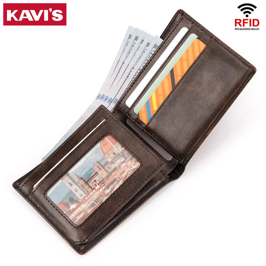 RFID Leather Chain Wallet – Men’s Genuine Leather Money Bag with ID Window &amp; Card Slots