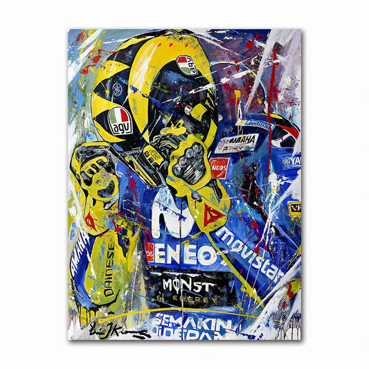 Watercolor Motorcycle Racer Valentino Rossi Canvas Poster – HD Wall Art for Home &amp; Room Decor