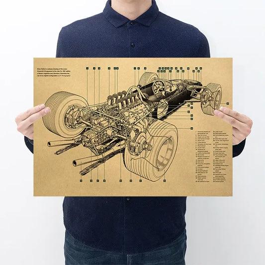 WINMIR Vintage British Motorcycle Diagram Poster – Retro Kraft Paper Wall Art for Home &amp; Bar Decor