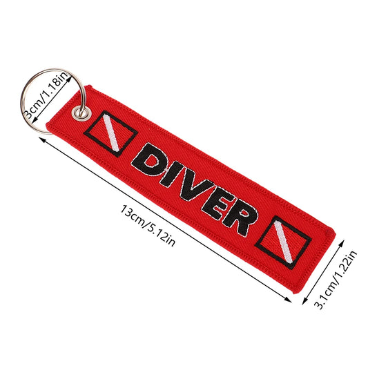 DIVER Embroidered Car &amp; Motorcycle Keychain – Red Fabric Key Ring for Riders, Luggage &amp; Aviation Fans
