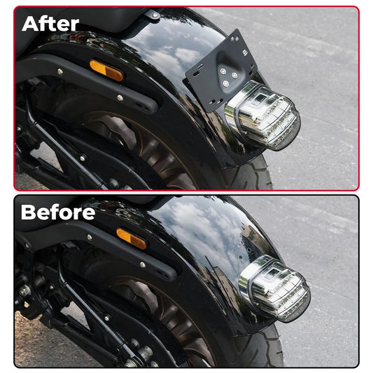 KEMITOUR Curved Laydown License Plate Bracket – For Softail, Dyna, Cruiser, Low Rider ST