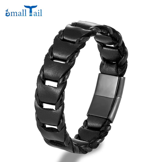 Men’s Wide Leather Wrap Bracelet – Classic Magnet Buckle Wristband