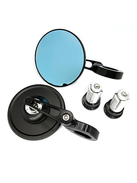 Universal Look Motorcycle Rear View Mirrors – Round 7/8" Handlebar End, 2 Pieces/Pair