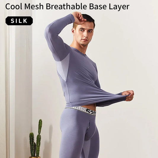 52025 Men’s Silk Mesh Thermal Underwear – Premium Breathable Base Layer with Anti-Bacterial Fabric
